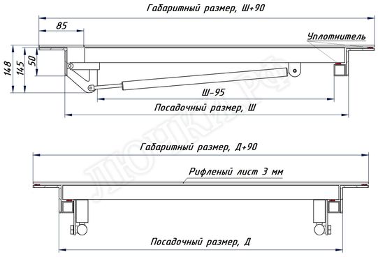 Уличный люк Дворник Уголок, алюминиевый рифленый лист, 2 створки 1000*1000 Уличный люк Дворник Уголок, алюминиевый рифленый лист, 2 створки 1000*1000