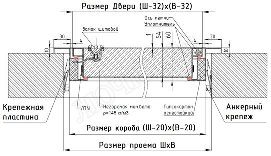 Люк сантехнический Противопожарный EIS60, 1 створка 500*600 Люк сантехнический Противопожарный EIS60, 1 створка 500*600